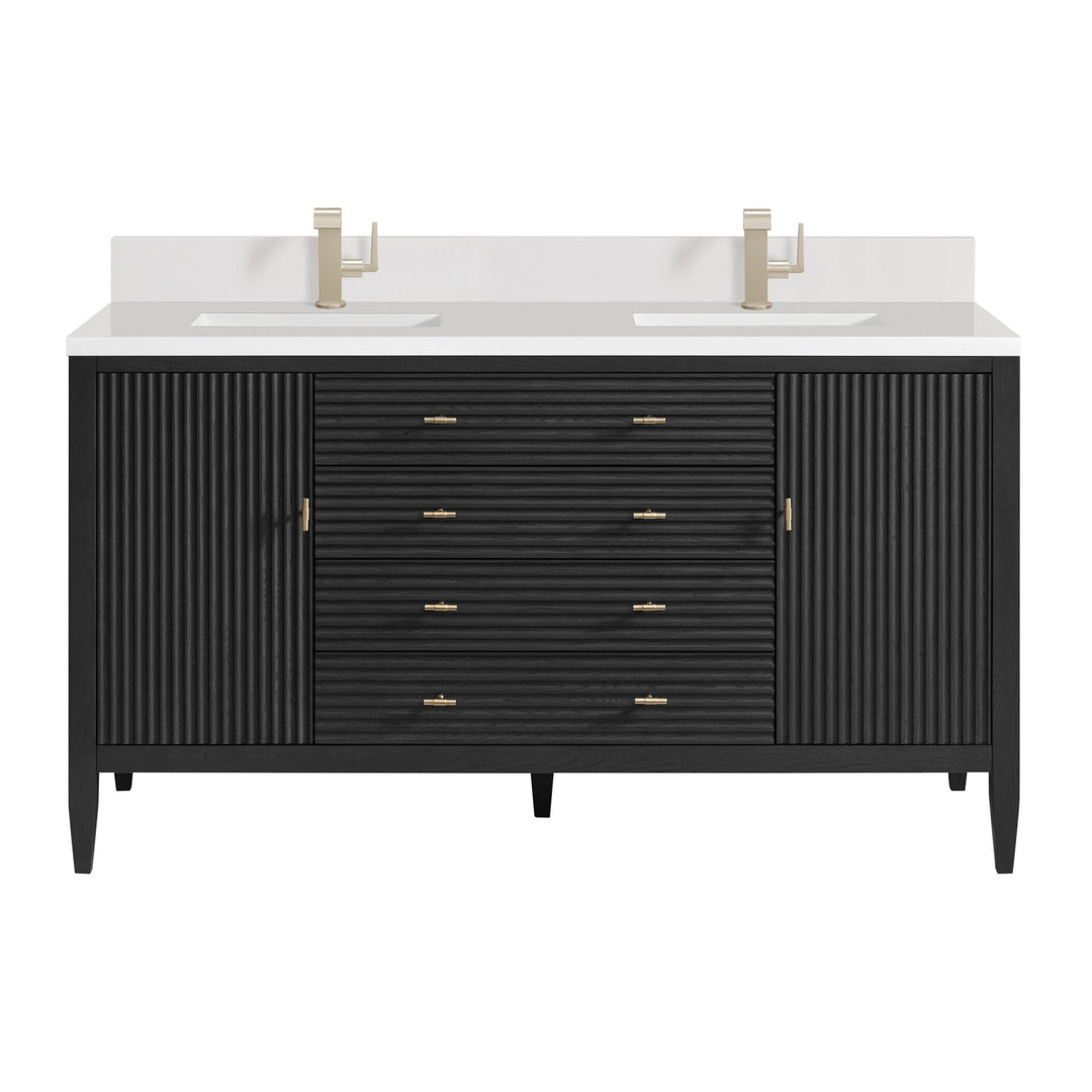 Myrrin 60" Double Vanity, Carbon Oak w/ Single Hole 3 CM White Zeus Silestone Top & Backsplash