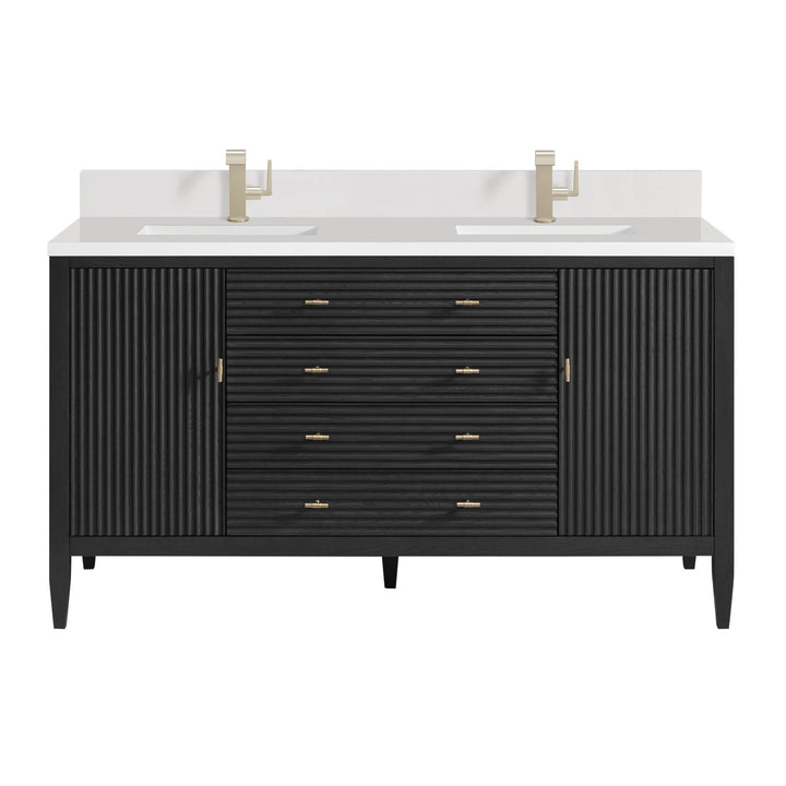 Myrrin 60" Double Vanity, Carbon Oak w/ Single Hole 3 CM White Zeus Silestone Top & Backsplash