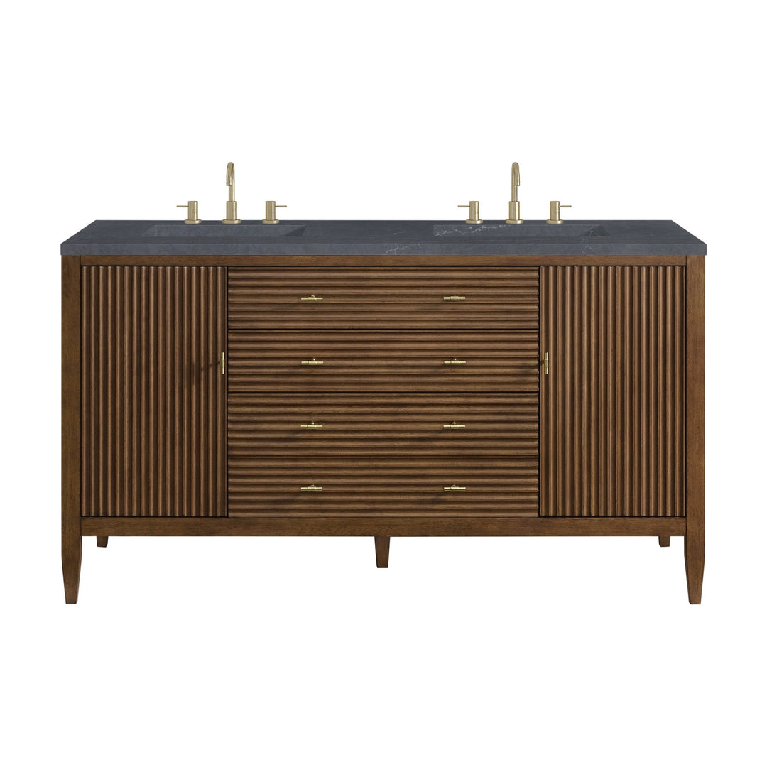 Myrrin 60" Double Vanity, Mid Century Walnut w/ 3 CM Charcoal Soapstone Silestone Top