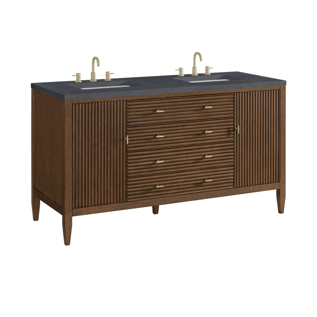 Myrrin 60" Double Vanity, Mid Century Walnut w/ 3 CM Charcoal Soapstone Silestone Top