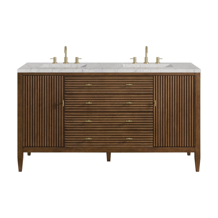 Myrrin 60" Double Vanity, Mid Century Walnut w/ 3 CM Eternal Jasmine Pearl Silestone Top