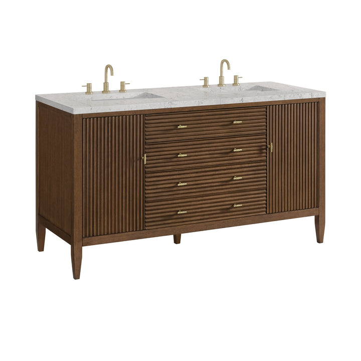 Myrrin 60" Double Vanity, Mid Century Walnut w/ 3 CM Eternal Jasmine Pearl Silestone Top