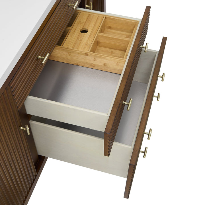 Myrrin 60" Double Vanity, Mid Century Walnut w/ 3 CM Eternal Jasmine Pearl Silestone Top w/FreePower Wireless Charger