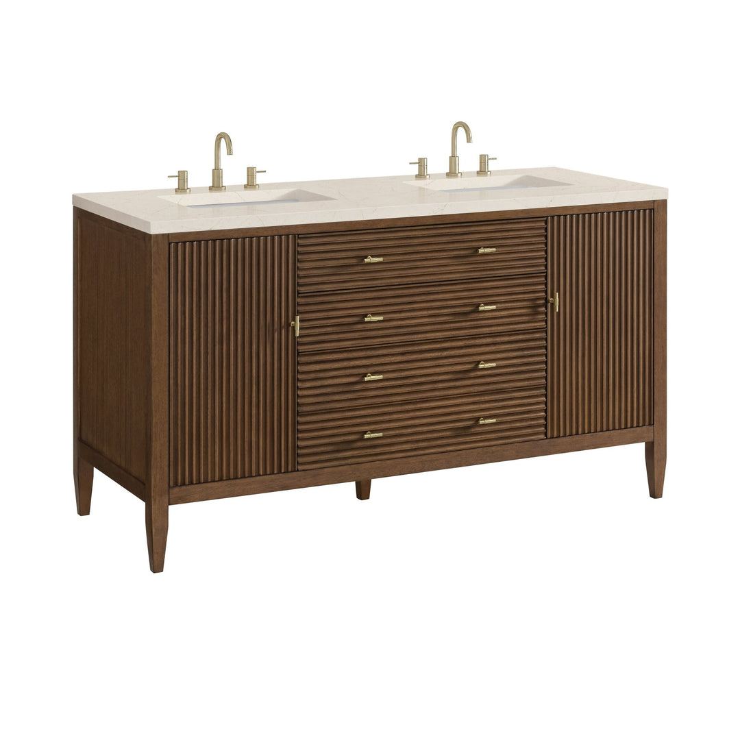 Myrrin 60" Double Vanity, Mid Century Walnut w/ 3 CM Eternal Marfil Silestone Top