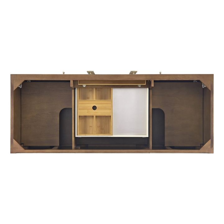 Myrrin 60" Double Vanity, Mid Century Walnut w/ 3 CM Victorian Silver Silestone Top w/FreePower Wireless Charger