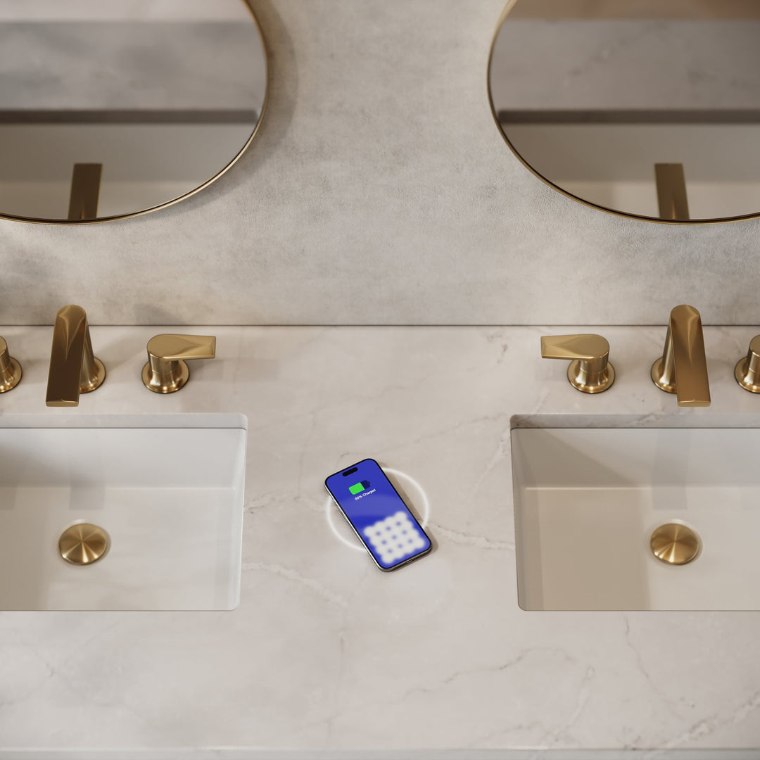 Myrrin 60" Double Vanity, Mid Century Walnut w/ 3 CM Victorian Silver Silestone Top w/FreePower Wireless Charger