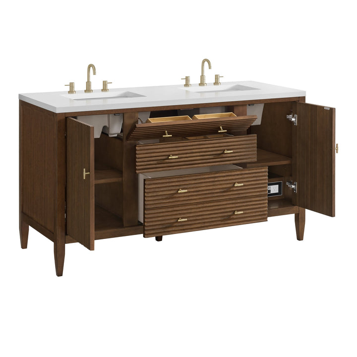 Myrrin 60" Double Vanity, Mid Century Walnut w/ 3 CM White Zeus Silestone Top