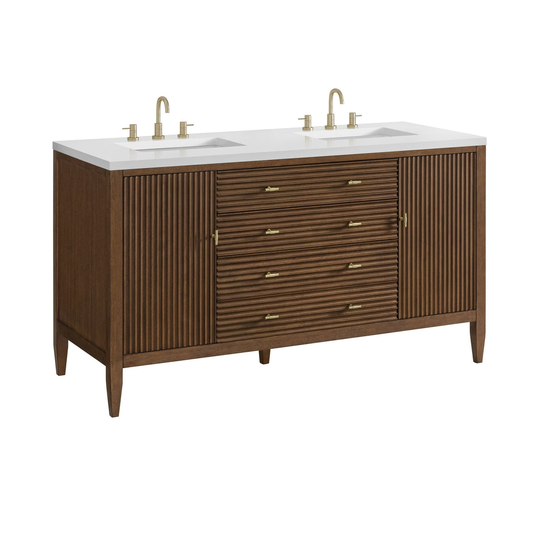 Myrrin 60" Double Vanity, Mid Century Walnut w/ 3 CM White Zeus Silestone Top