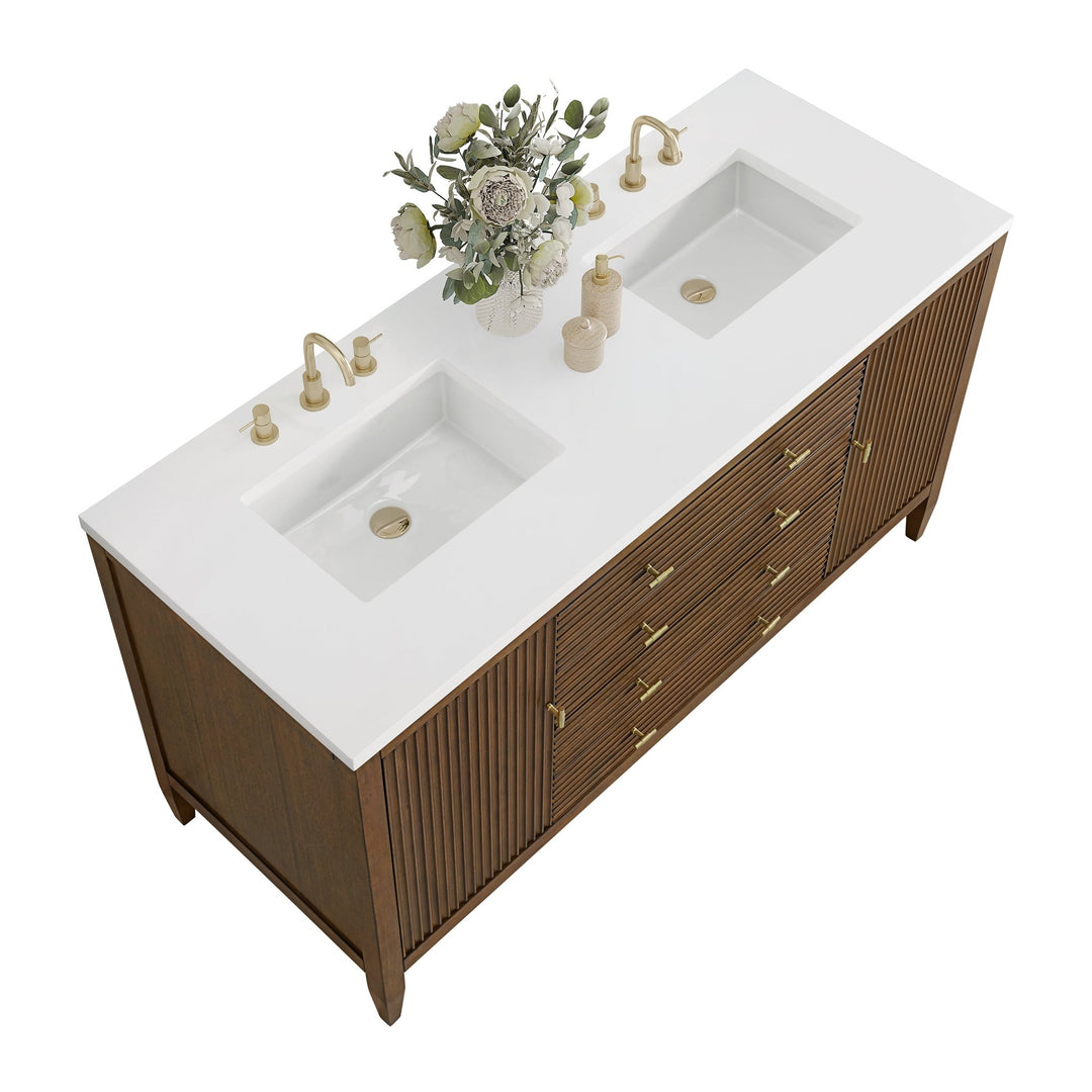 Myrrin 60" Double Vanity, Mid Century Walnut w/ 3 CM White Zeus Silestone Top