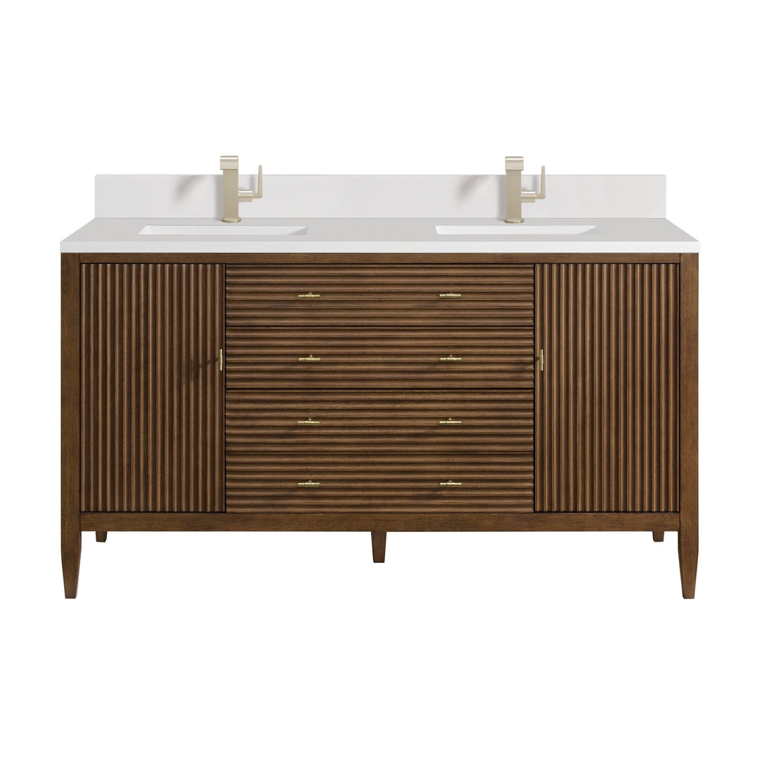 Myrrin 60" Double Vanity, Mid Century Walnut w/ Single Hole 3 CM White Zeus Silestone Top & Backsplash