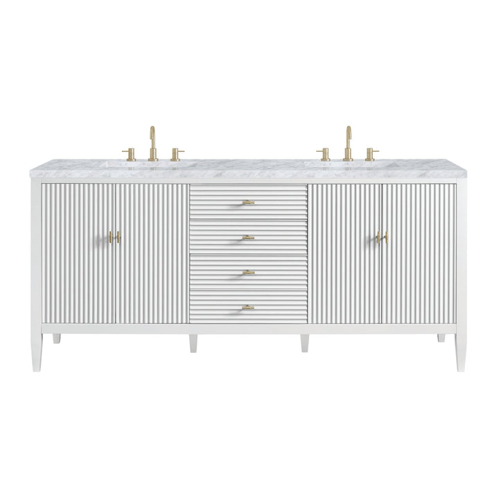 Myrrin 72" Double Vanity, Bright White w/ 3 CM Carrara White Marble Top