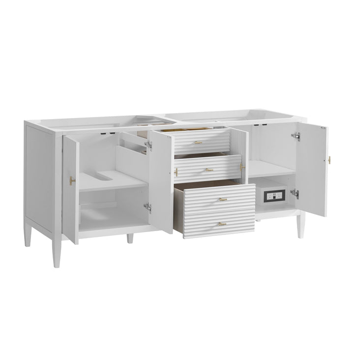 Myrrin 72" Double Vanity, Bright White w/ 3 CM Carrara White Marble Top