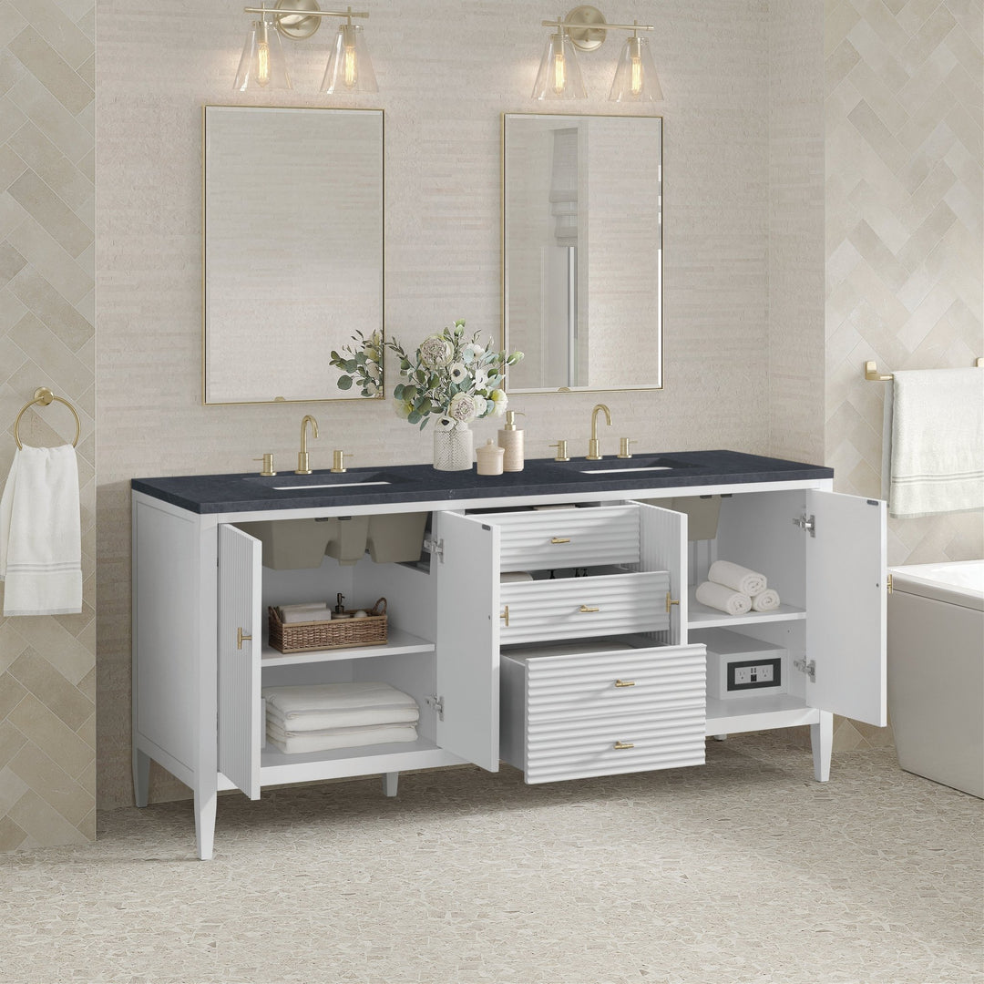 Myrrin 72" Double Vanity, Bright White w/ 3 CM Charcoal Soapstone Silestone Top