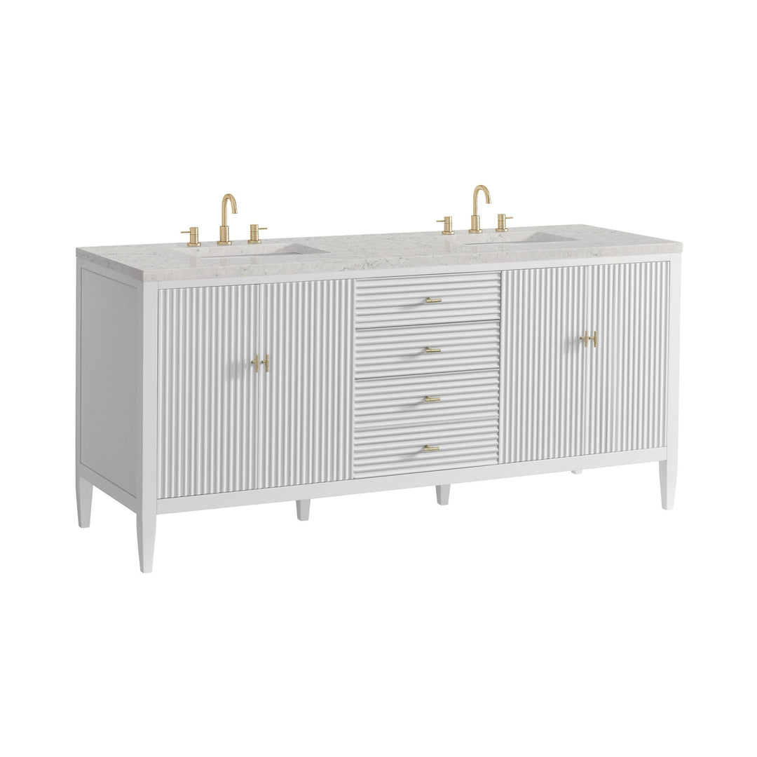 Myrrin 72" Double Vanity, Bright White w/ 3 CM Eternal Jasmine Pearl Silestone Top