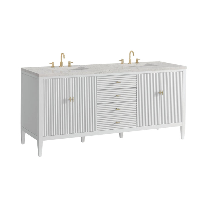 Myrrin 72" Double Vanity, Bright White w/ 3 CM Eternal Jasmine Pearl Silestone Top