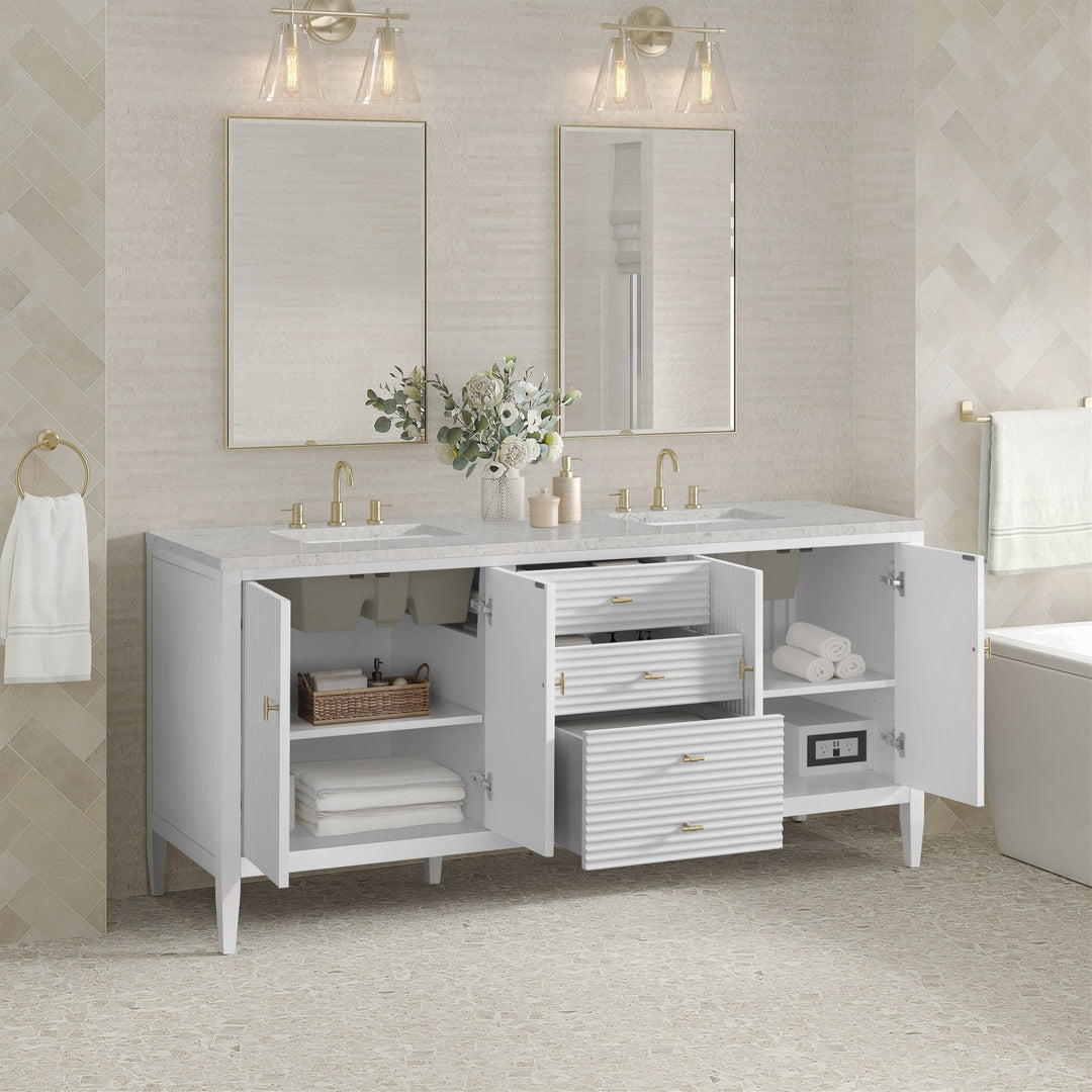 Myrrin 72" Double Vanity, Bright White w/ 3 CM Eternal Jasmine Pearl Silestone Top