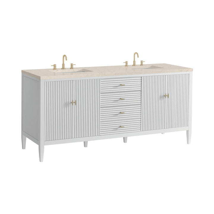 Myrrin 72" Double Vanity, Bright White w/ 3 CM Eternal Marfil Silestone Top