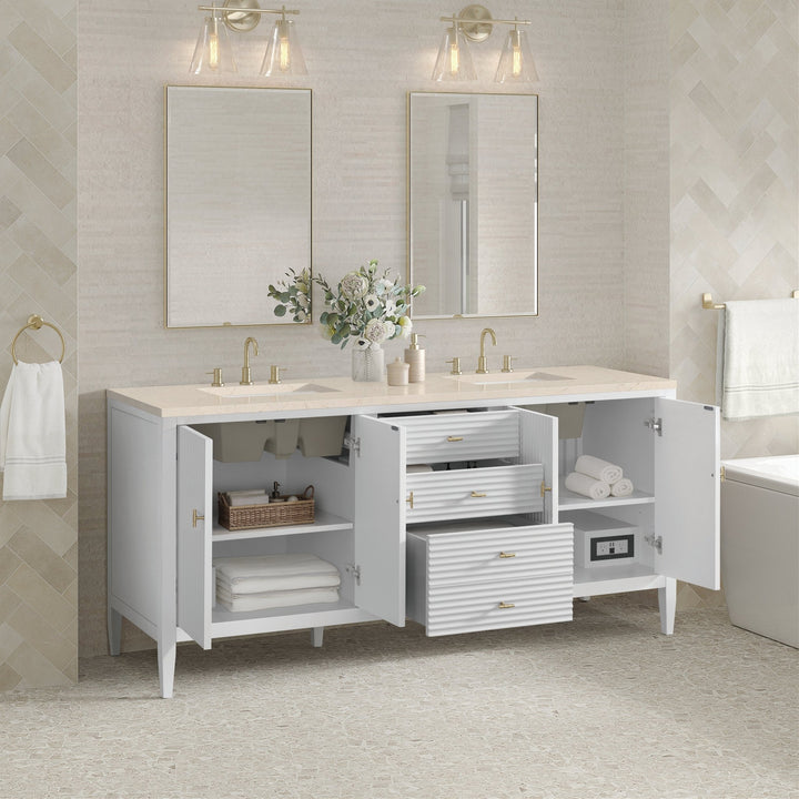 Myrrin 72" Double Vanity, Bright White w/ 3 CM Eternal Marfil Silestone Top