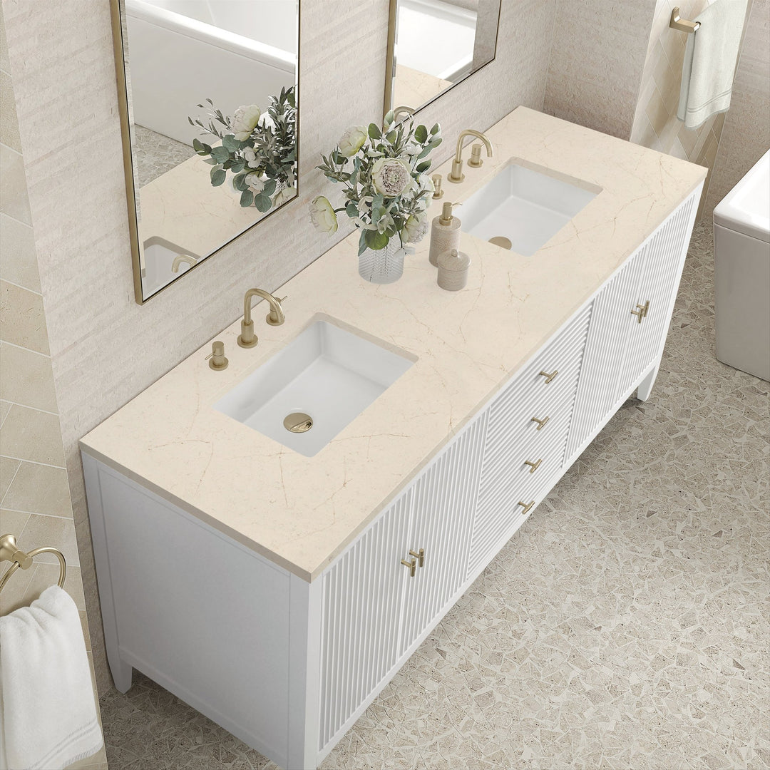 Myrrin 72" Double Vanity, Bright White w/ 3 CM Eternal Marfil Silestone Top