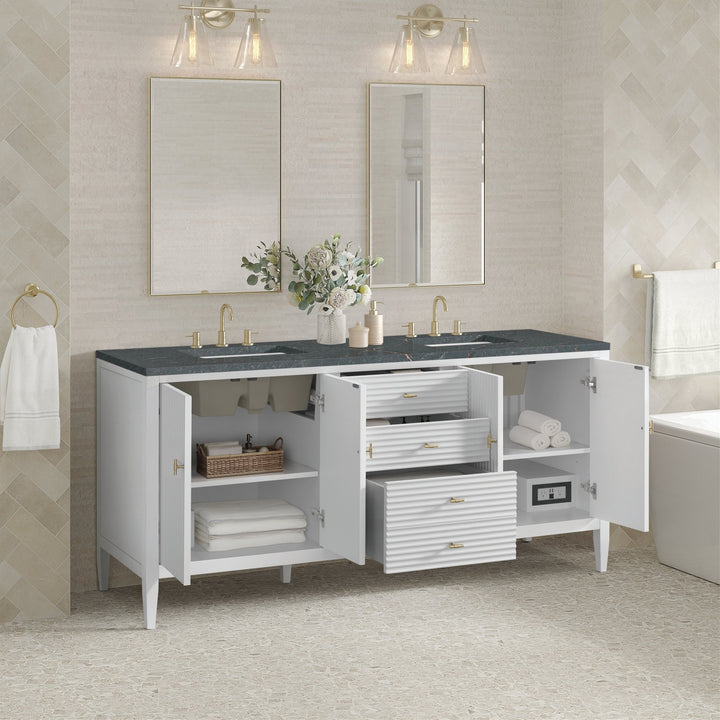 Myrrin 72" Double Vanity, Bright White w/ 3 CM Parisien Bleu Silestone Top