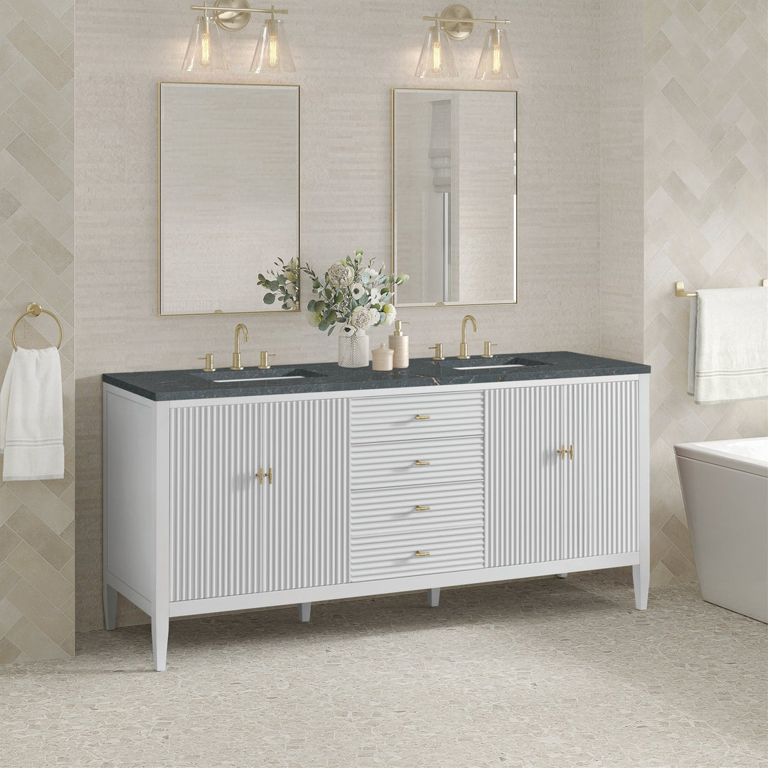 Myrrin 72" Double Vanity, Bright White w/ 3 CM Parisien Bleu Silestone Top
