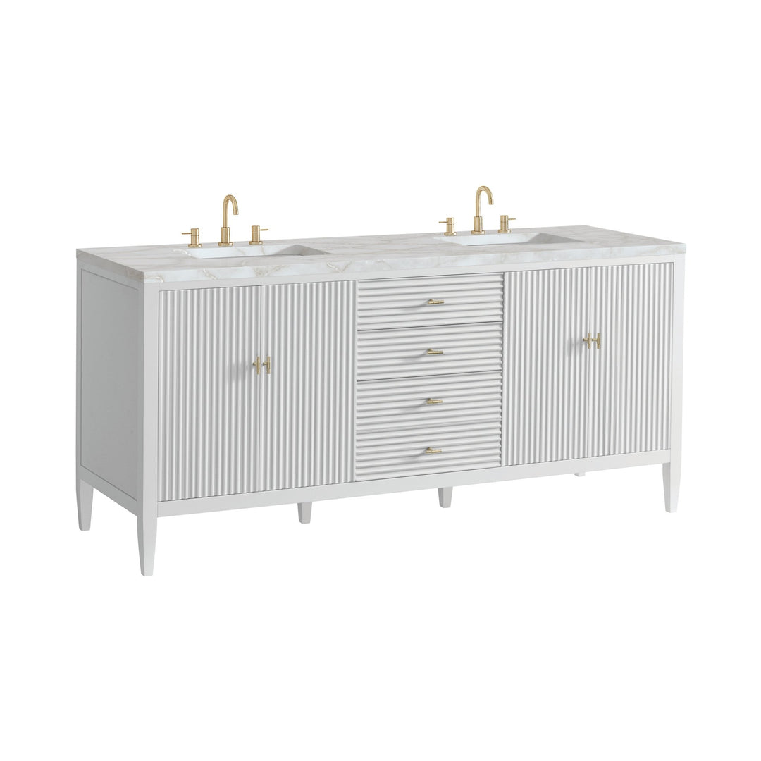 Myrrin 72" Double Vanity, Bright White w/ 3 CM Victorian Silver Silestone Top