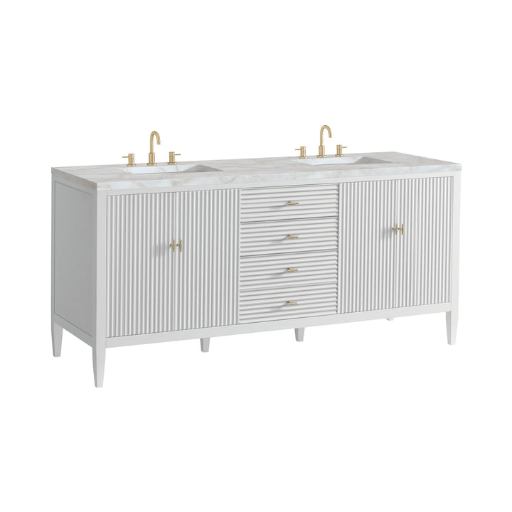 Myrrin 72" Double Vanity, Bright White w/ 3 CM Victorian Silver Silestone Top