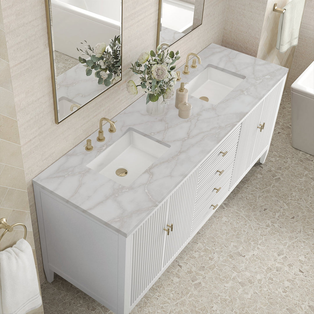 Myrrin 72" Double Vanity, Bright White w/ 3 CM Victorian Silver Silestone Top