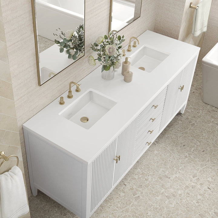 Myrrin 72" Double Vanity, Bright White w/ 3 CM White Zeus Silestone Top