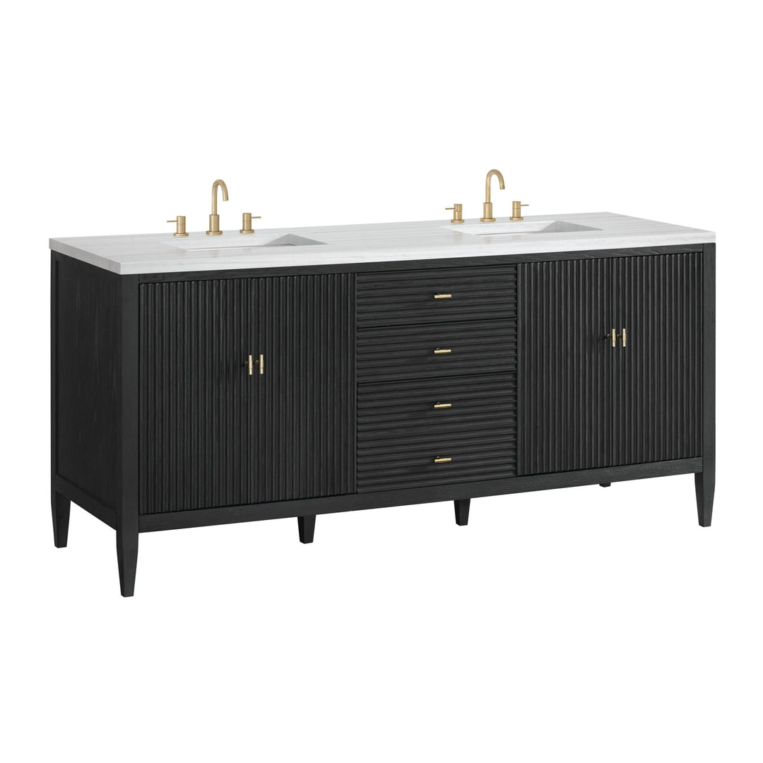 Myrrin 72" Double Vanity, Carbon Oak w/ 3 CM Arctic Fall Solid Surface Top
