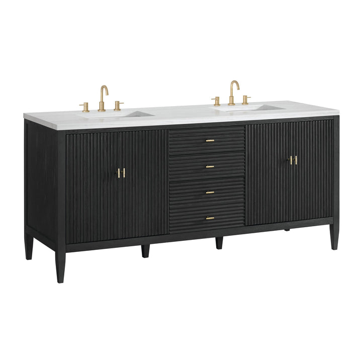 Myrrin 72" Double Vanity, Carbon Oak w/ 3 CM Arctic Fall Solid Surface Top