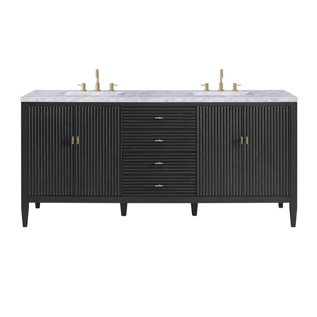 Myrrin 72" Double Vanity, Carbon Oak w/ 3 CM Carrara White Marble Top
