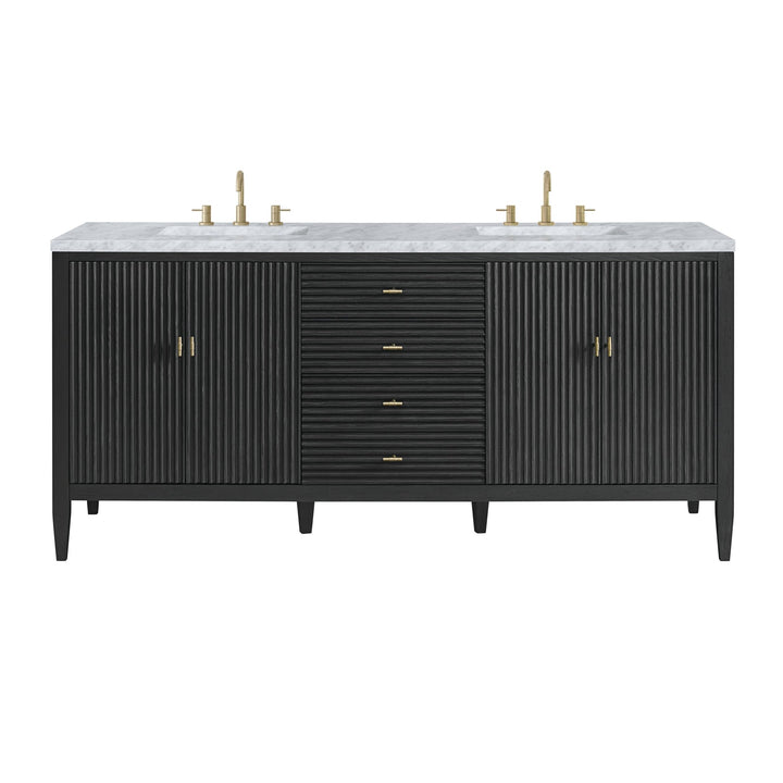 Myrrin 72" Double Vanity, Carbon Oak w/ 3 CM Carrara White Marble Top