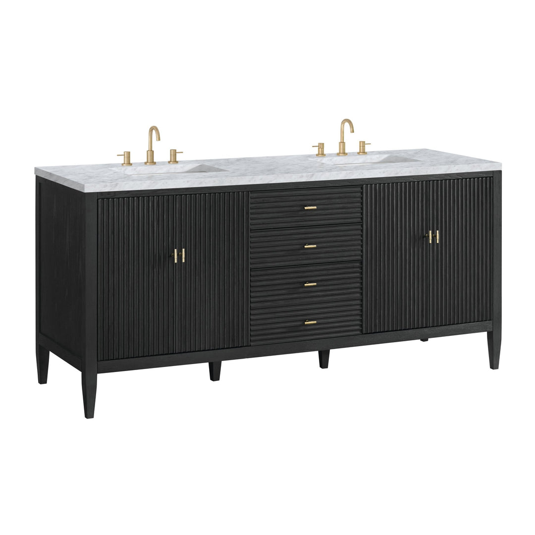 Myrrin 72" Double Vanity, Carbon Oak w/ 3 CM Carrara White Marble Top