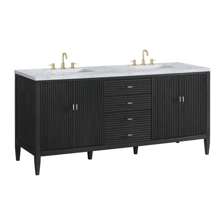 Myrrin 72" Double Vanity, Carbon Oak w/ 3 CM Carrara White Marble Top