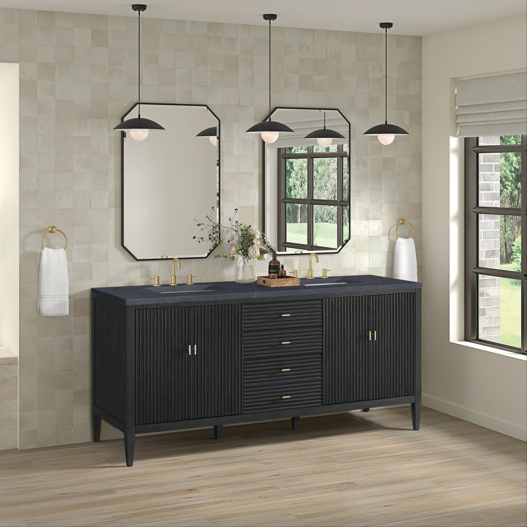 Myrrin 72" Double Vanity, Carbon Oak w/ 3 CM Charcoal Soapstone Silestone Top