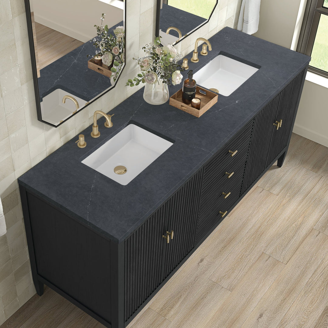 Myrrin 72" Double Vanity, Carbon Oak w/ 3 CM Charcoal Soapstone Silestone Top