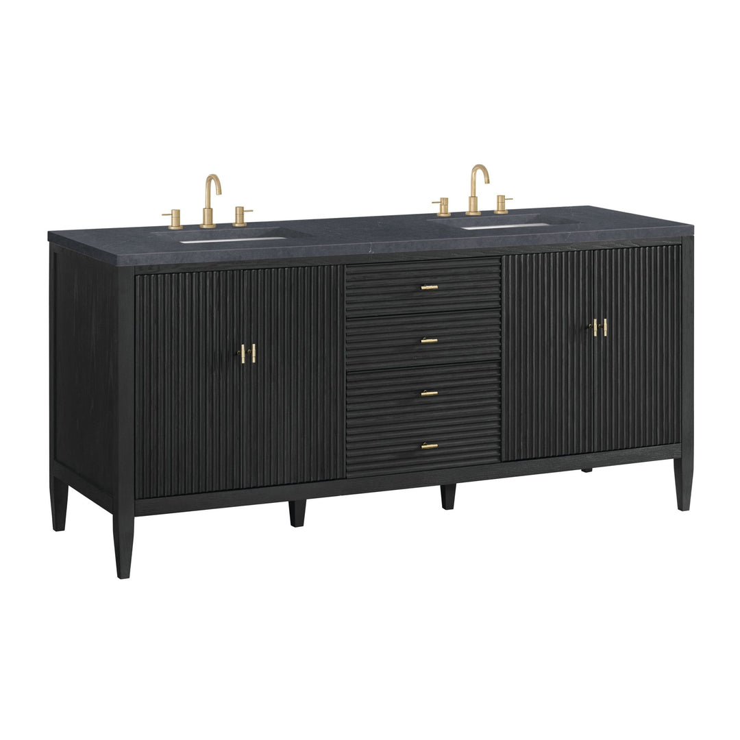 Myrrin 72" Double Vanity, Carbon Oak w/ 3 CM Charcoal Soapstone Silestone Top