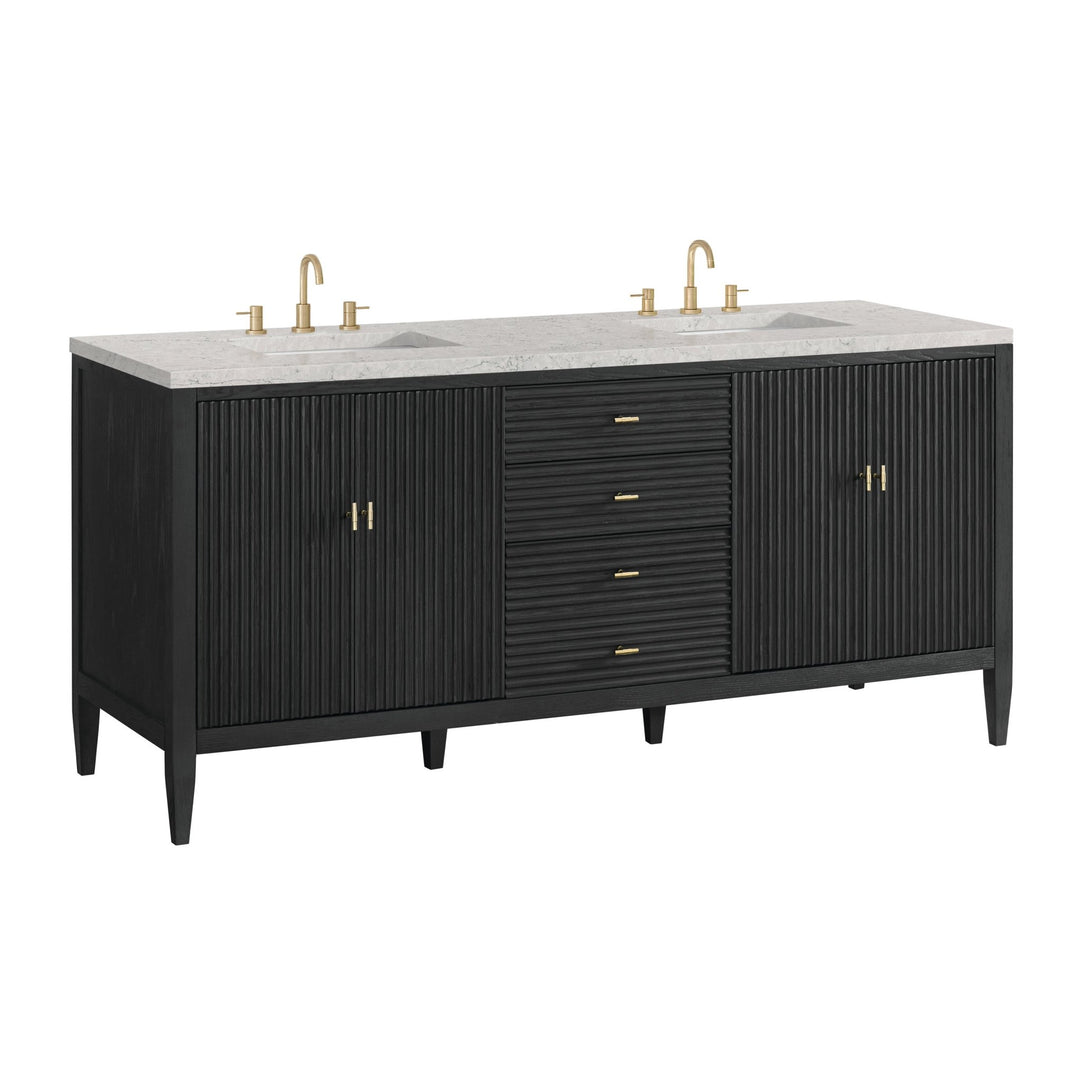 Myrrin 72" Double Vanity, Carbon Oak w/ 3 CM Eternal Jasmine Pearl Silestone Top