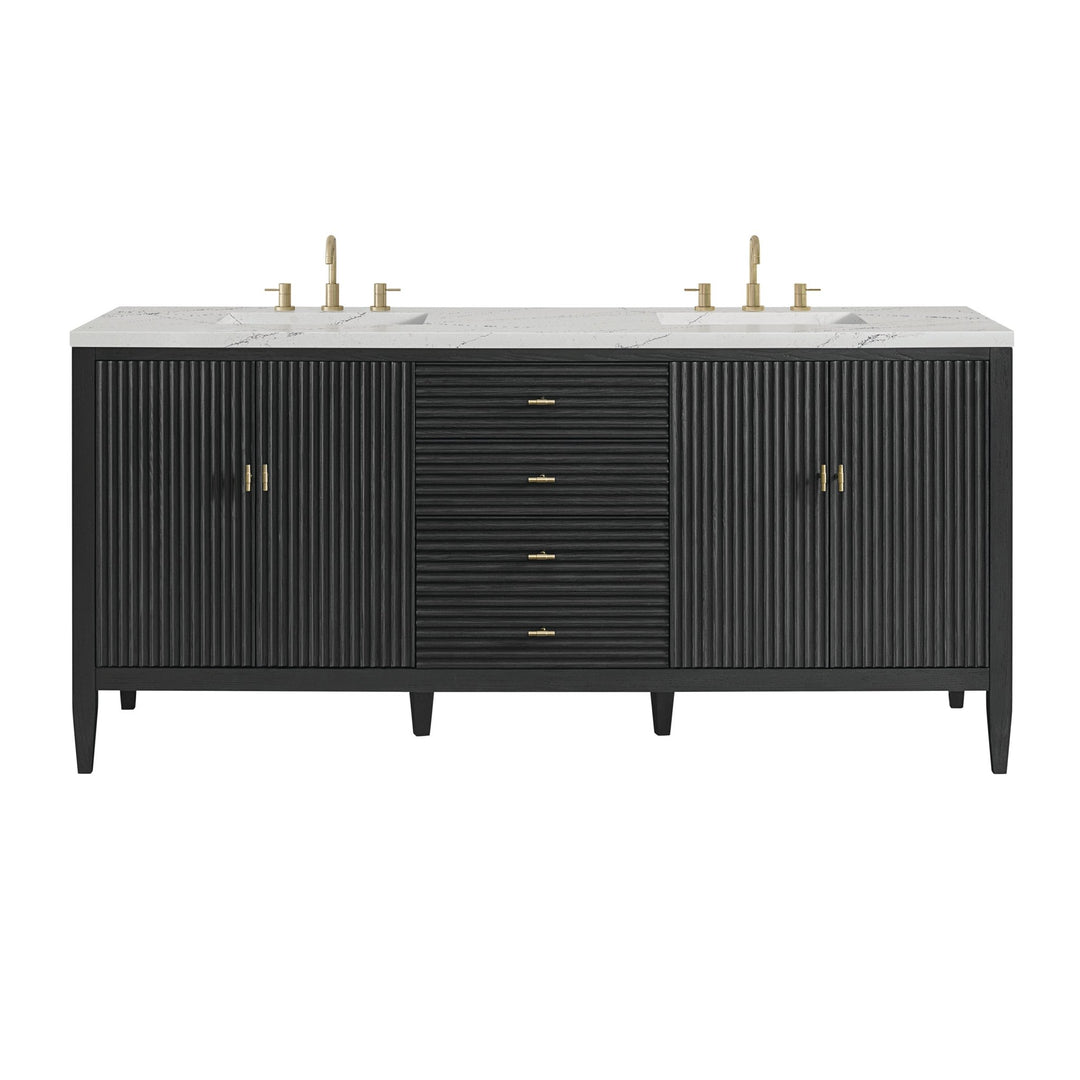 Myrrin 72" Double Vanity, Carbon Oak w/ 3 CM Ethereal Noctis Silestone Top w/FreePower Wireless Charger