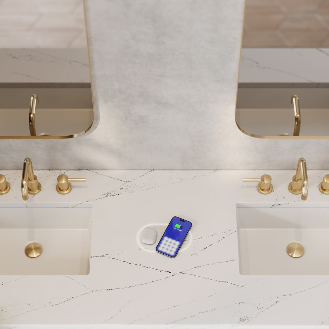 Myrrin 72" Double Vanity, Carbon Oak w/ 3 CM Ethereal Noctis Silestone Top w/FreePower Wireless Charger