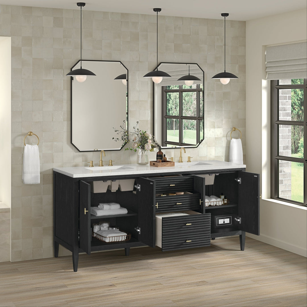 Myrrin 72" Double Vanity, Carbon Oak w/ 3 CM Lime Delight Silestone Top