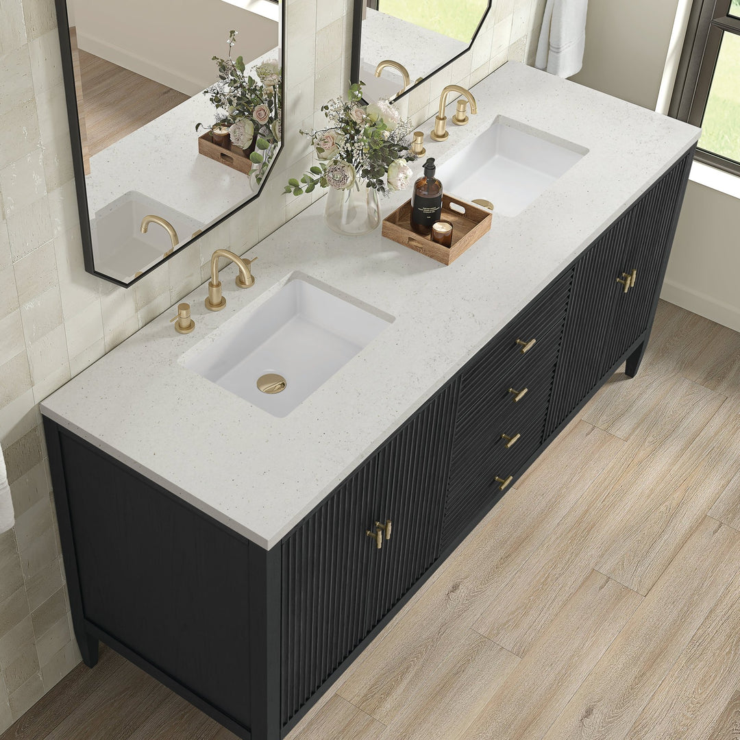 Myrrin 72" Double Vanity, Carbon Oak w/ 3 CM Lime Delight Silestone Top