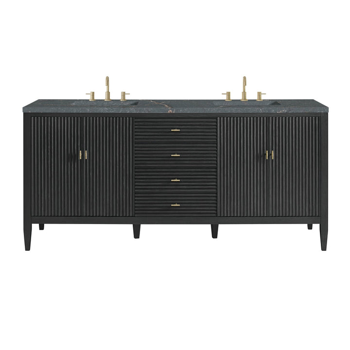 Myrrin 72" Double Vanity, Carbon Oak w/ 3 CM Parisien Bleu Silestone Top