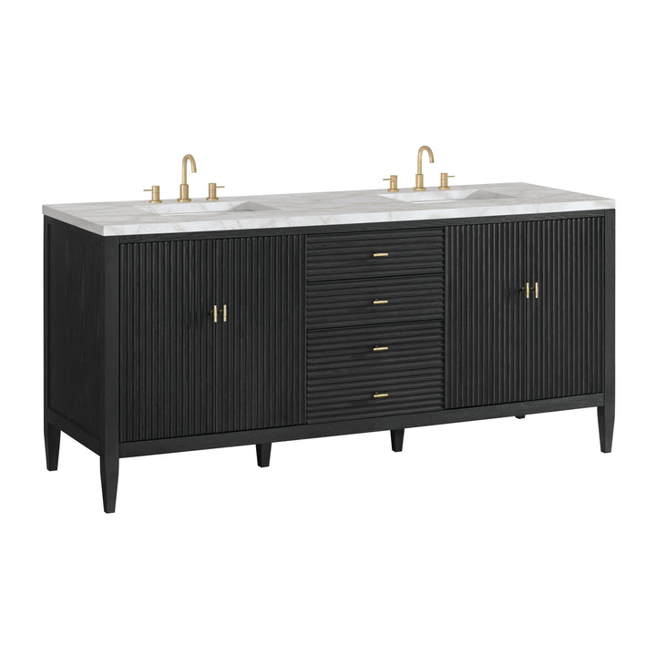 Myrrin 72" Double Vanity, Carbon Oak w/ 3 CM Victorian Silver Silestone Top