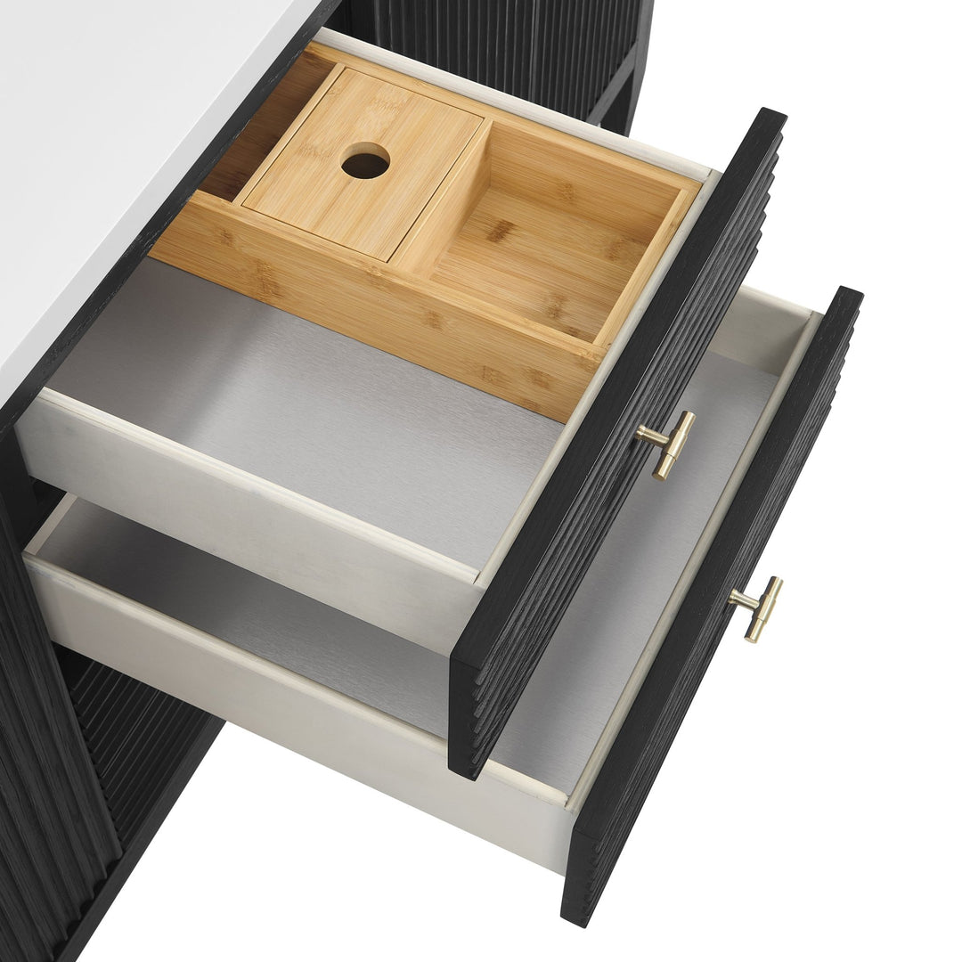 Myrrin 72" Double Vanity, Carbon Oak w/ 3 CM Victorian Silver Silestone Top w/FreePower Wireless Charger