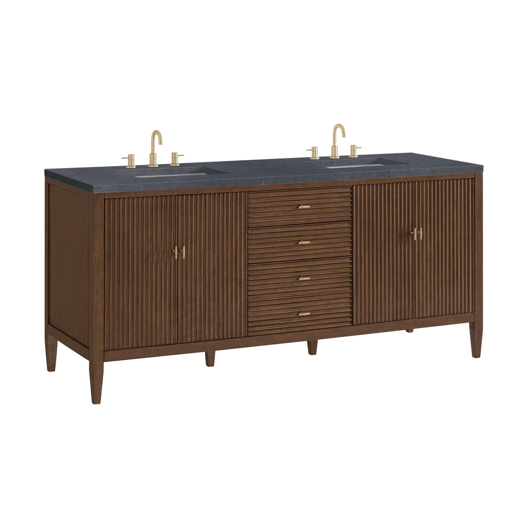 Myrrin 72" Double Vanity, Mid Century Walnut w/ 3 CM Charcoal Soapstone Silestone Top
