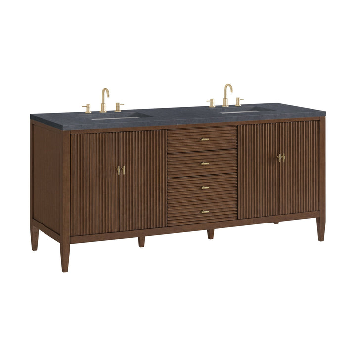 Myrrin 72" Double Vanity, Mid Century Walnut w/ 3 CM Charcoal Soapstone Silestone Top