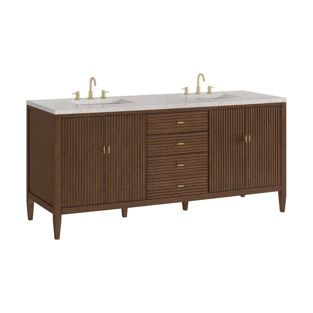 Myrrin 72" Double Vanity, Mid Century Walnut w/ 3 CM Eternal Jasmine Pearl Silestone Top