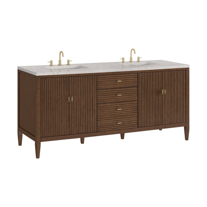 Myrrin 72" Double Vanity, Mid Century Walnut w/ 3 CM Eternal Jasmine Pearl Silestone Top
